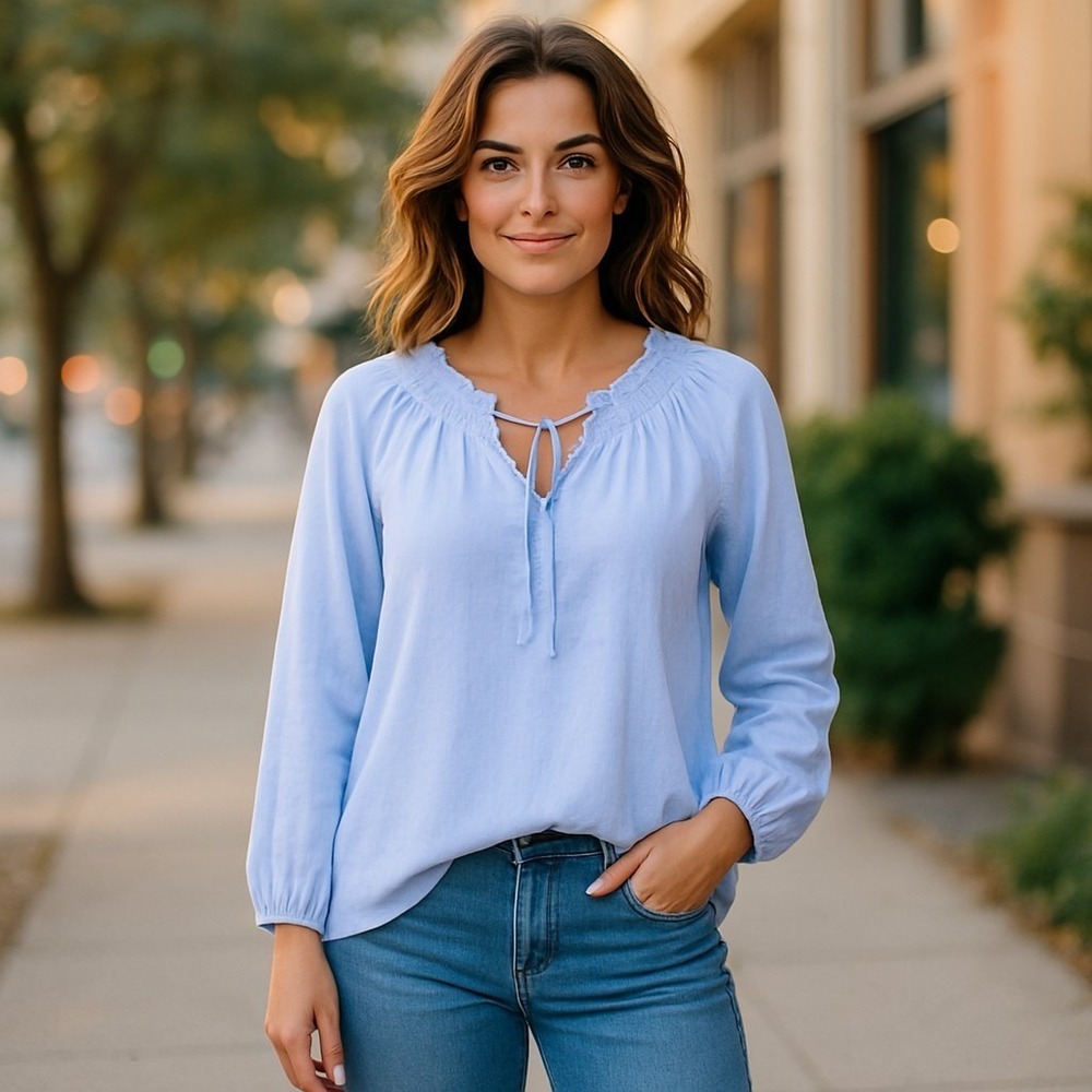 Social Standard by Sanctuary Top Womens XL Blue Ruffle V-Neck Blouse New
